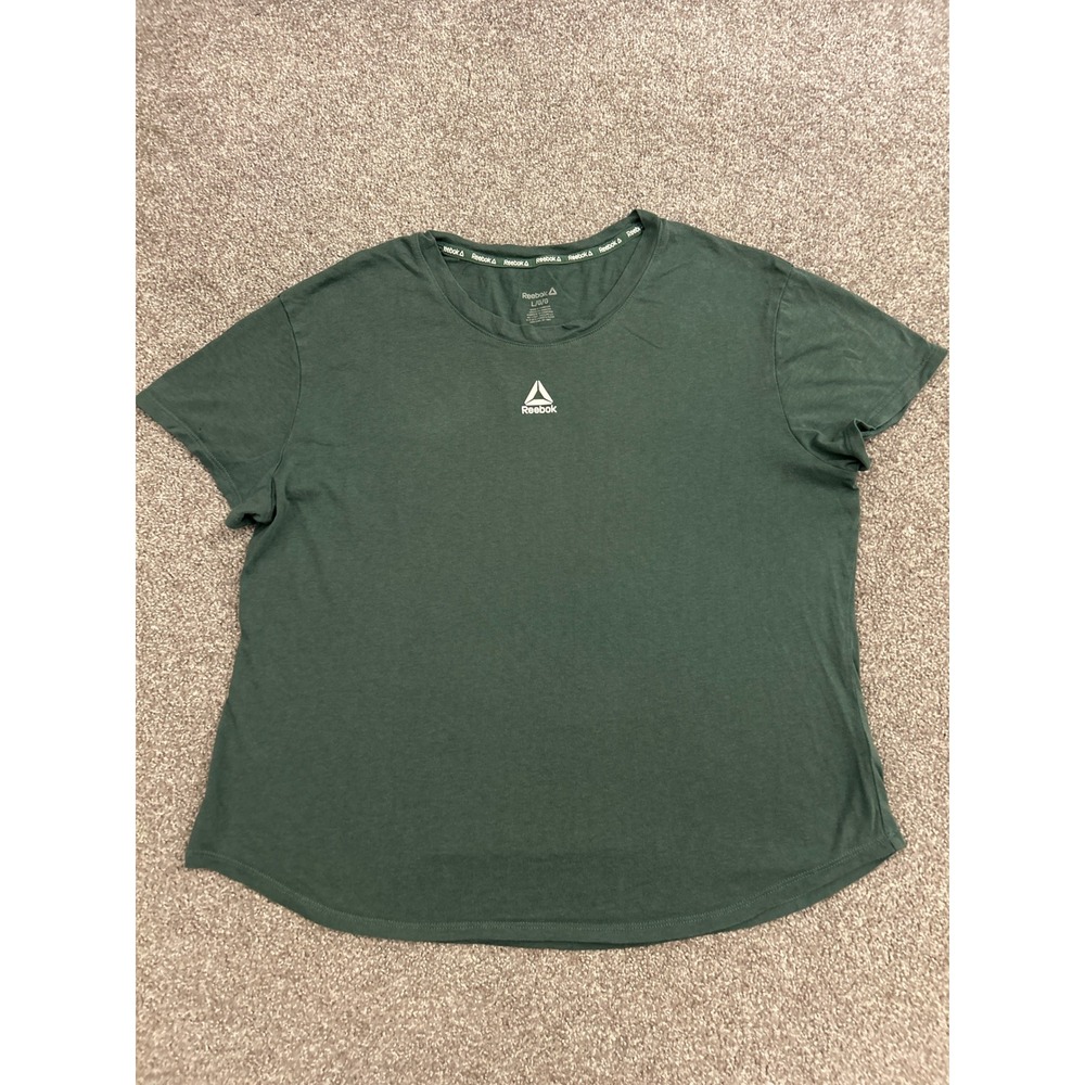 Reebok T-Shirt Womens Large Green Excellent Short Sleeve Delta Logo REW241TS25